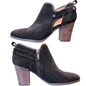Franco Sarto Black Suede Perforated Leather Ankle Boots Shoes Heels Women's  8 M
